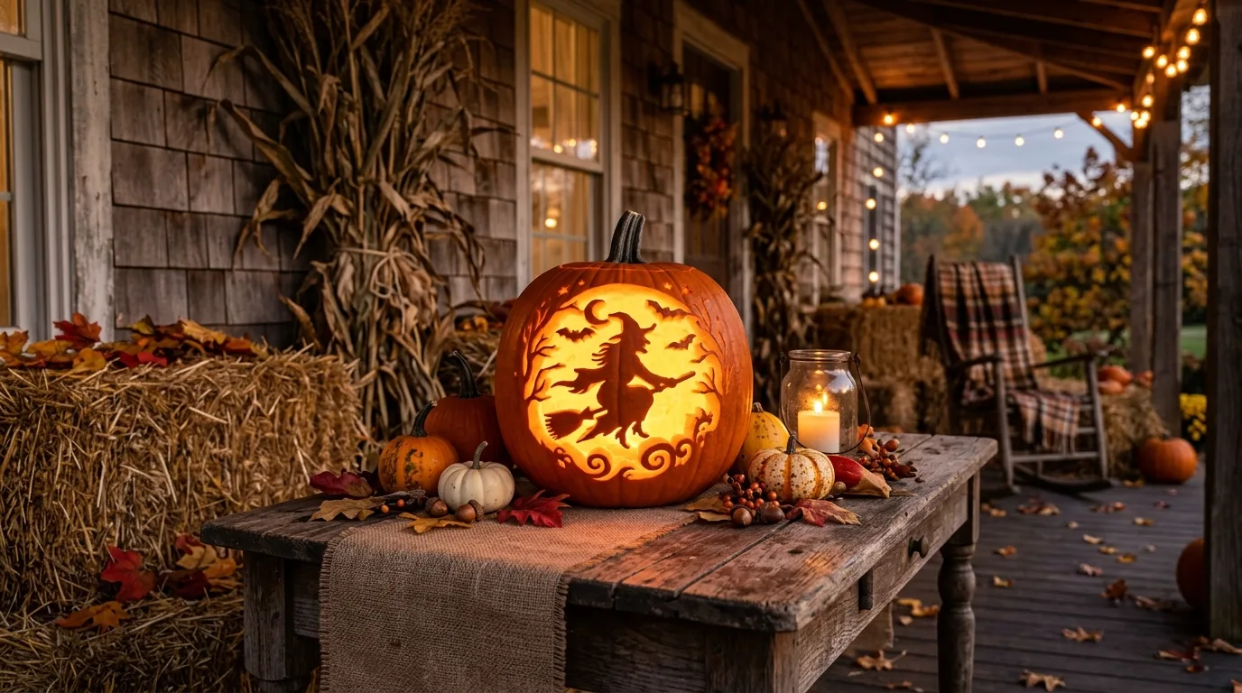 Let botanical carving patterns make the porch feel more elegant inspiration for a Halloween porch display.